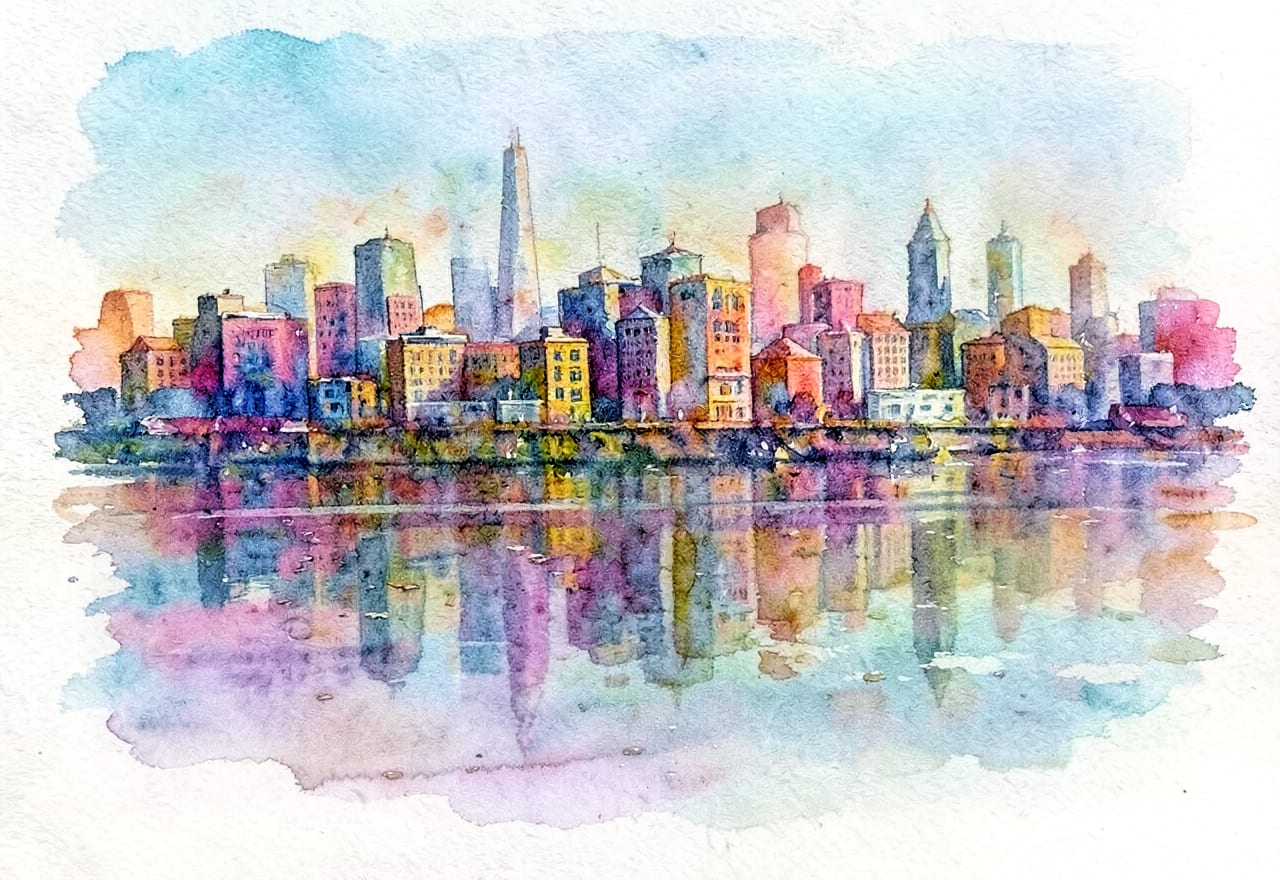 Aquarelschets van een stadsgezicht