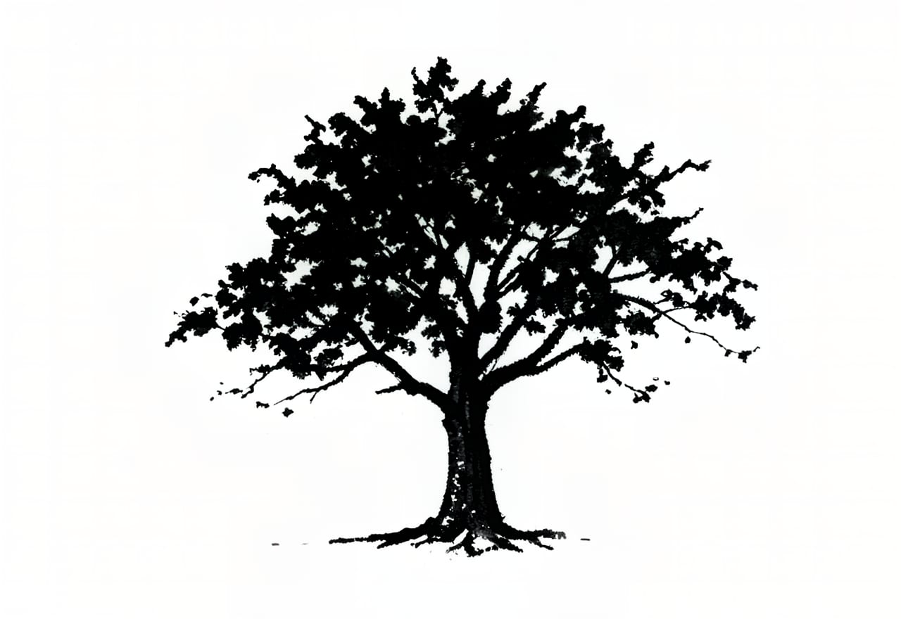 Zwart-wit penseeltekening in inkt